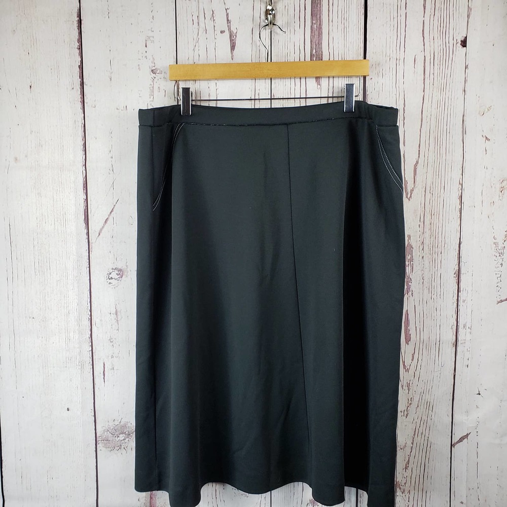 Womens Vintage A Line Skirt Size 40/3X Midi Pull On Stretch Waist Black